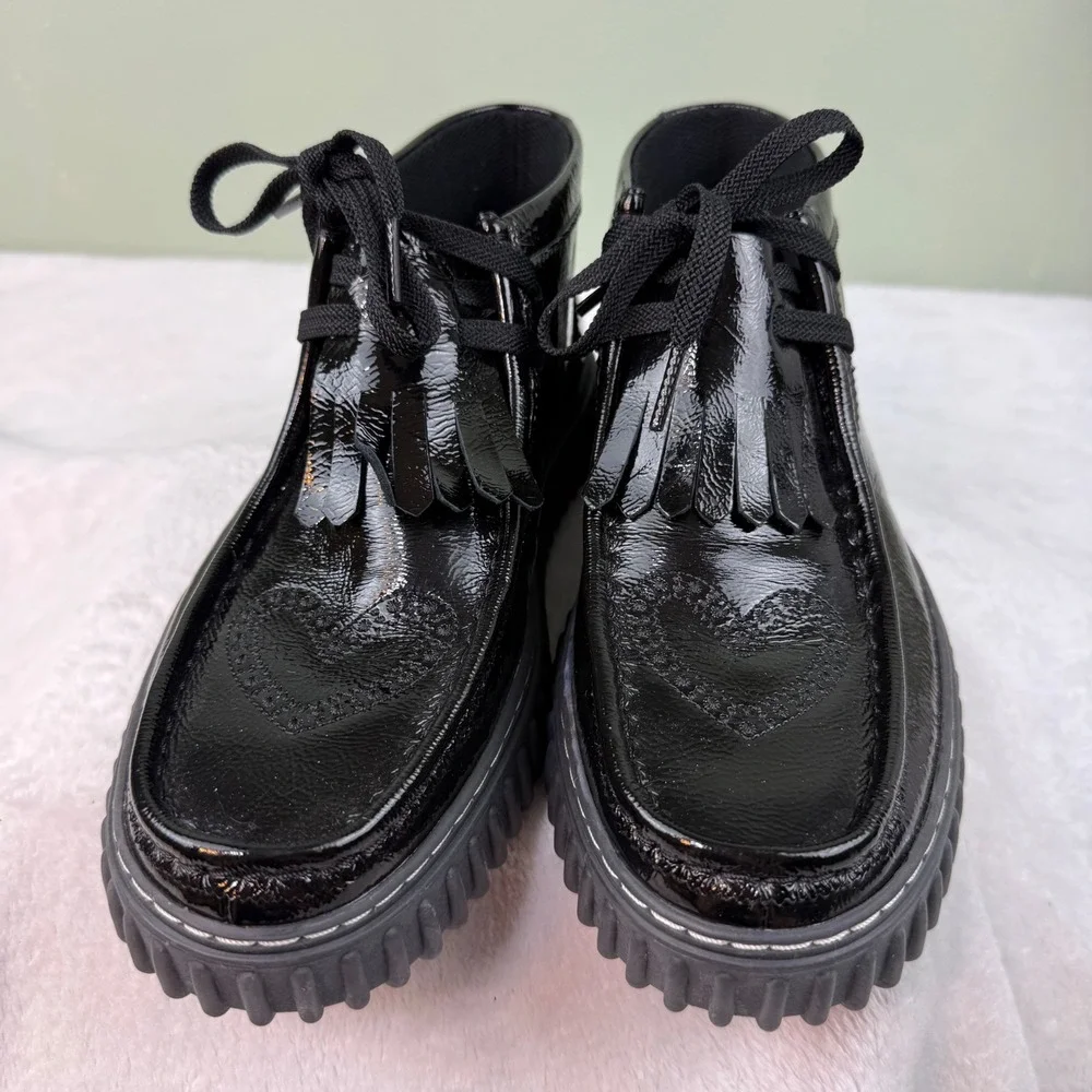 Clarks Torhill‎ Hi Black Patent Leather Heart Kiltie Boots Mens 8 261822607070